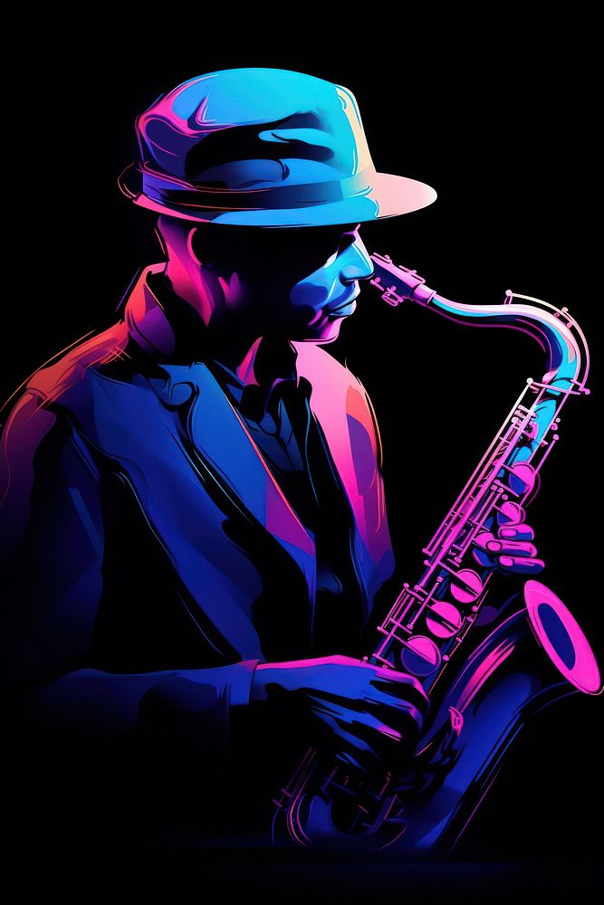 Illustration jazz neon rim light saxophone purple adult.