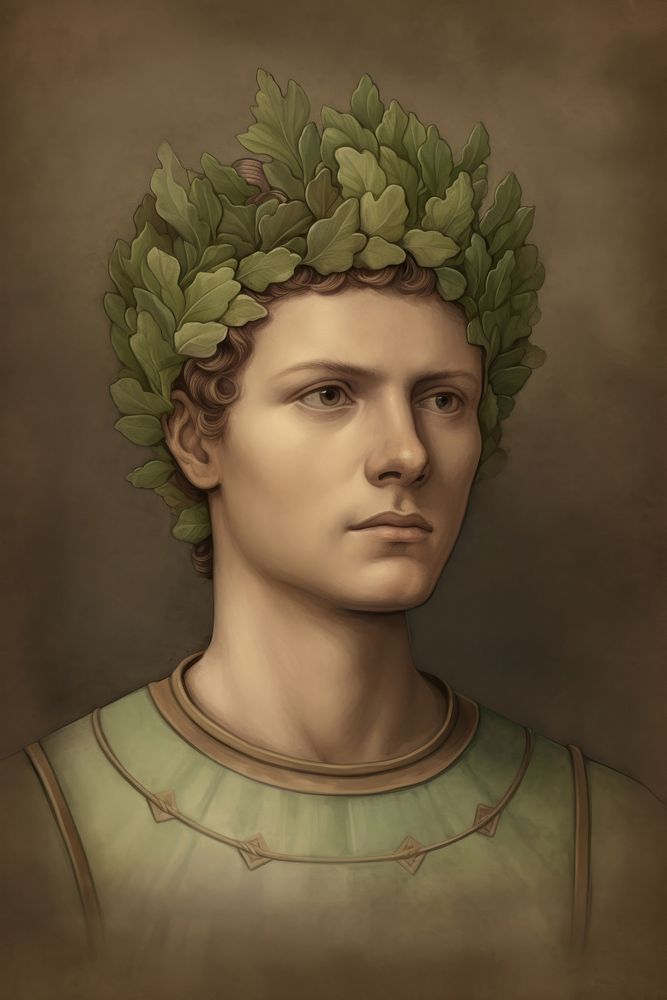 Man wears laurel leaves as a crown portrait painting art.