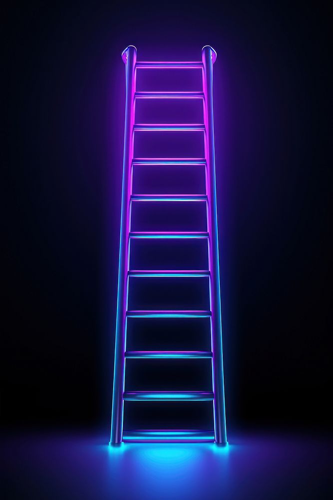 Illustration ladder neon rim light architecture staircase purple.