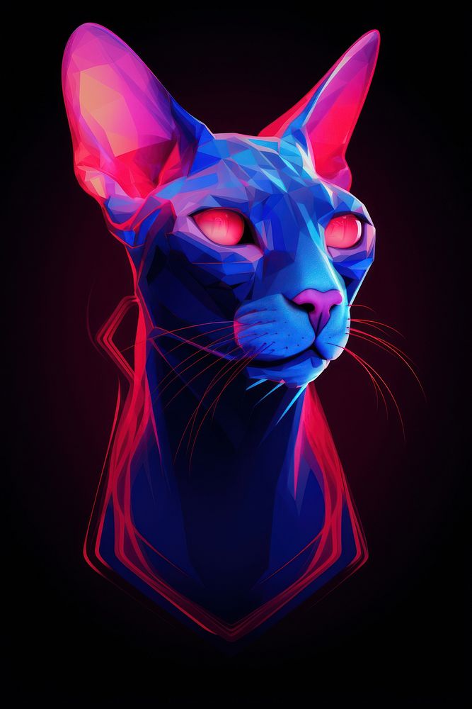 Illustration Sphynx cat neon rim light purple portrait animal.