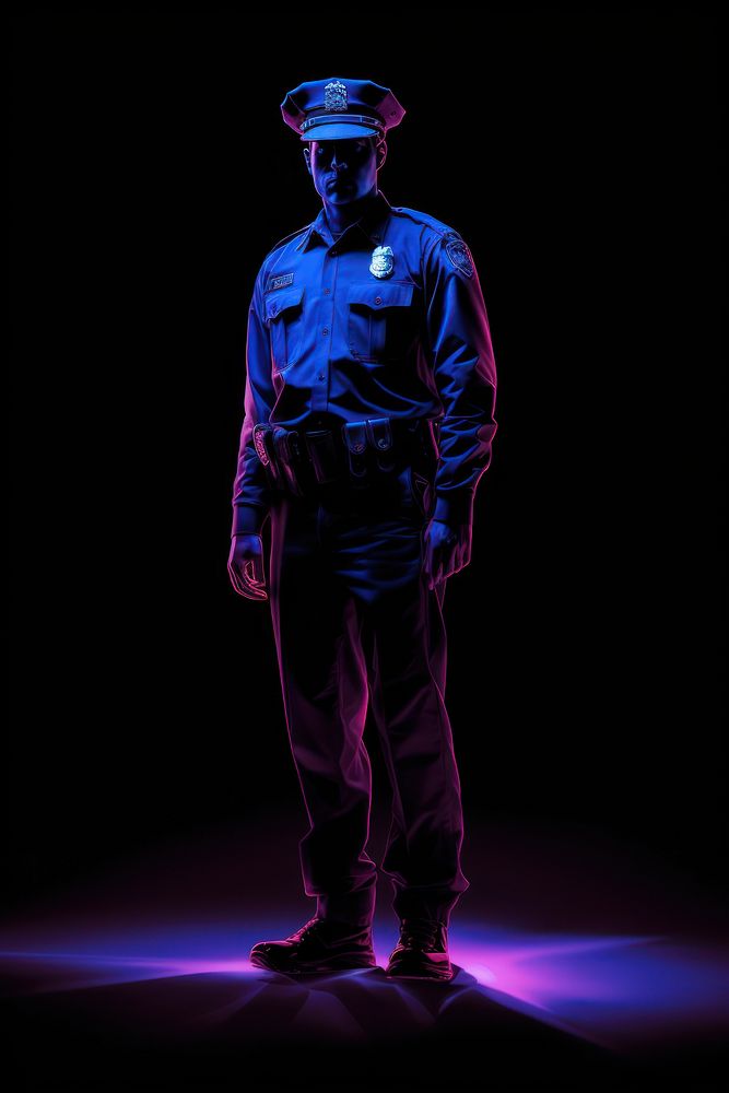 Illustration policeman performer Neon rim light portrait purple adult.