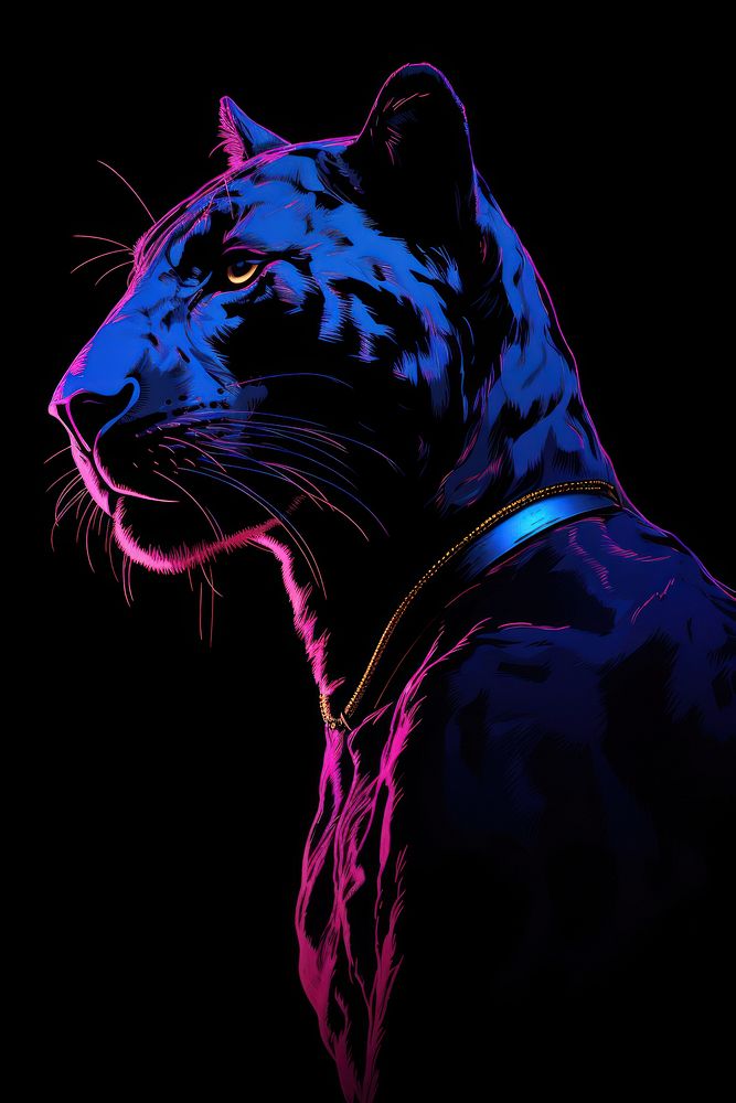 Illustration panther Neon rim light animal mammal purple.