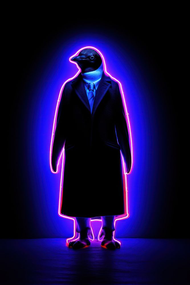 Illustration penguin neon rim light purple adult blue.