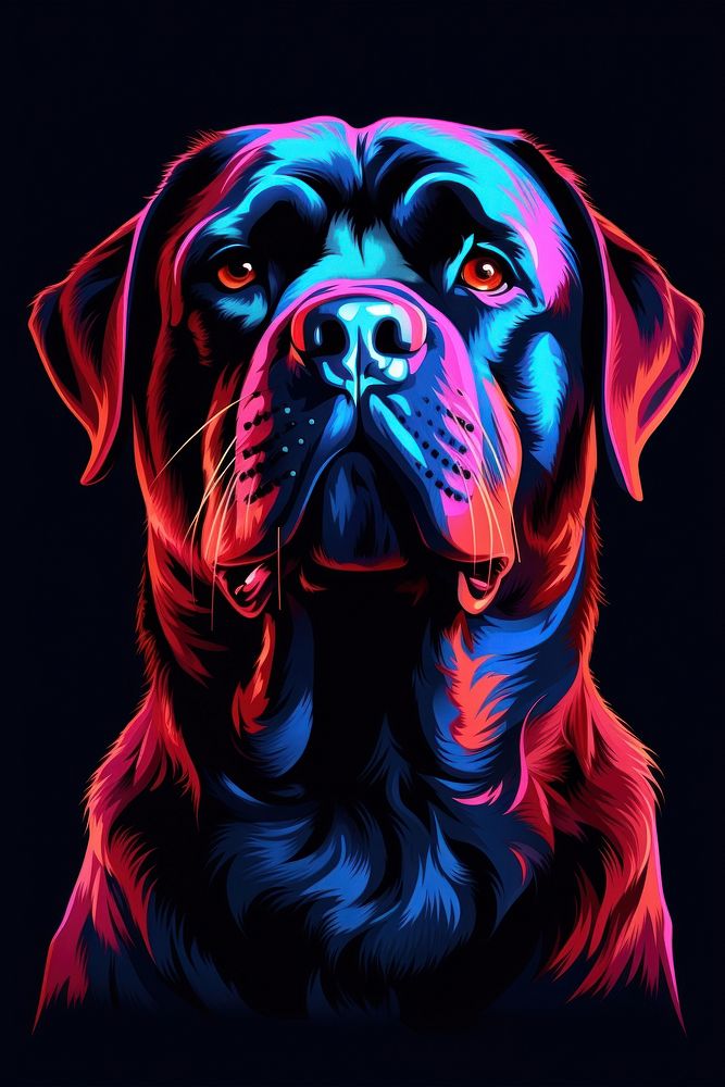 Illustration Rottweiler neon rim light rottweiler portrait animal.