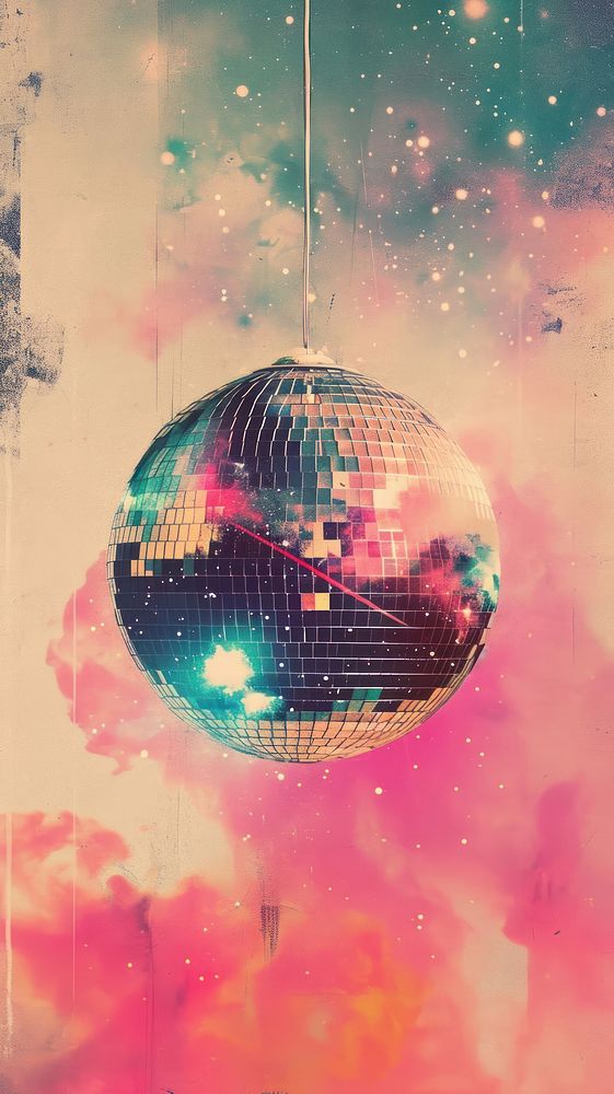 Collage Retro dreamy disco ball astronomy sphere night.
