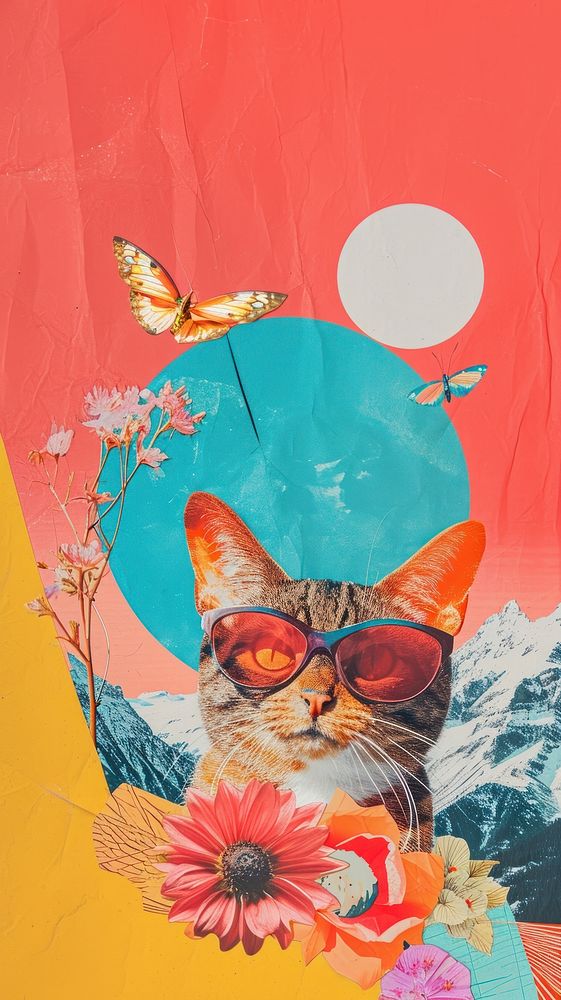 Dreamy Retro Collages whit butterfly art painting animal.