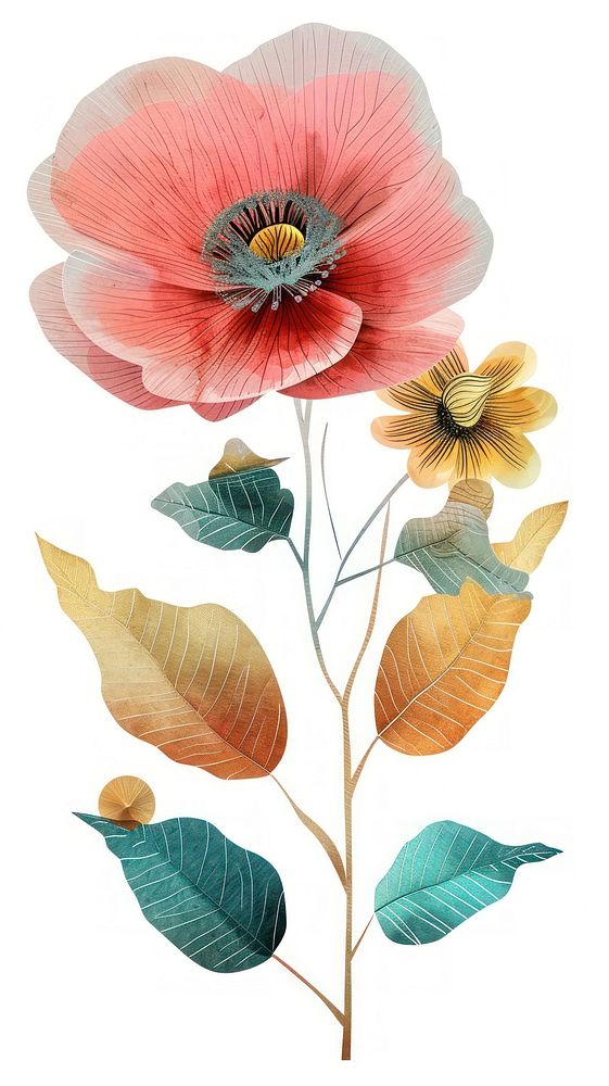 Dreamy Retro Collages of flower art plant poppy.