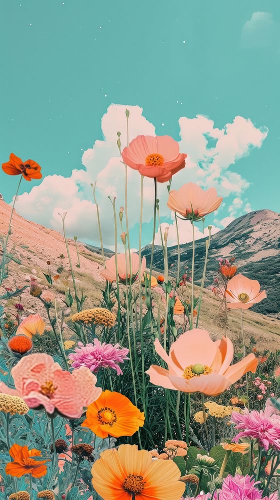 Dreamy Retro Collages of flowers landscape outdoors nature.