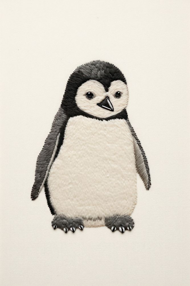 Penguin in embroidery style animal bird representation.