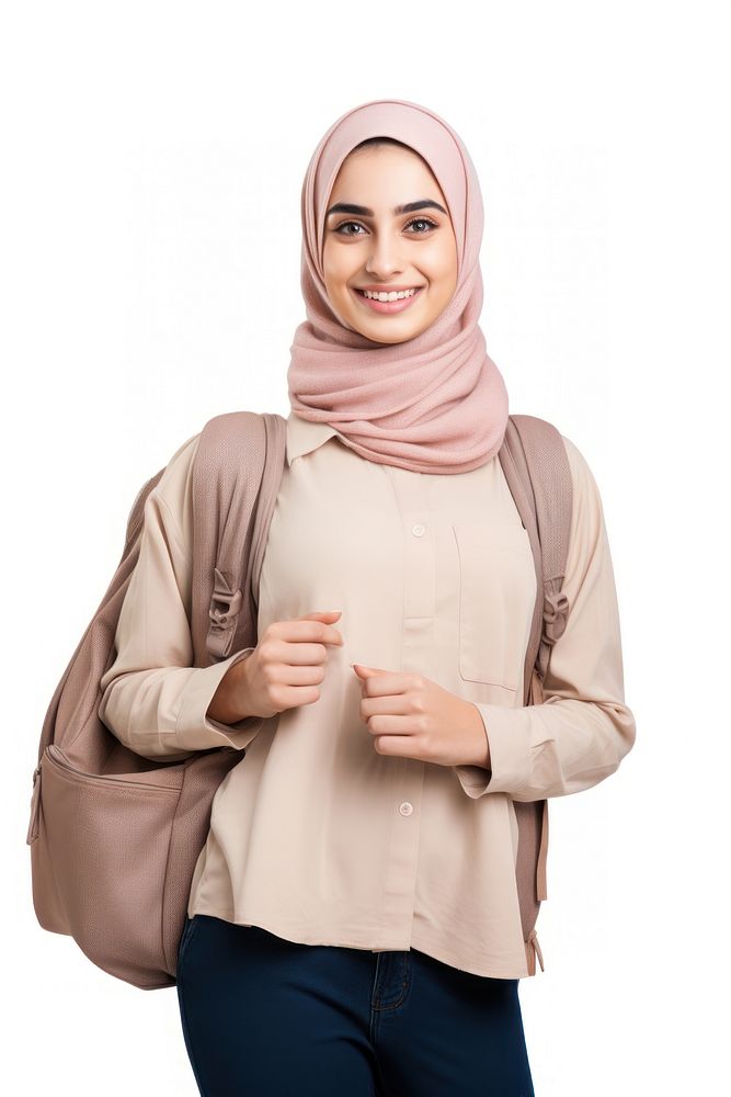 Young middle east woman standing smiling blouse.