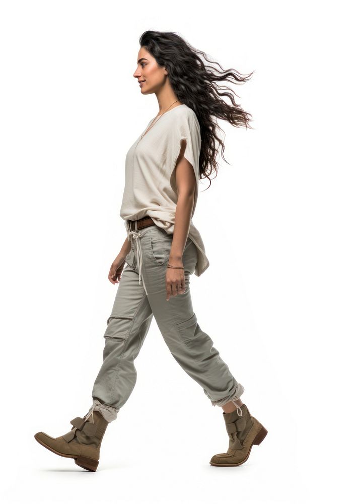 Middle east woman walking footwear pants.