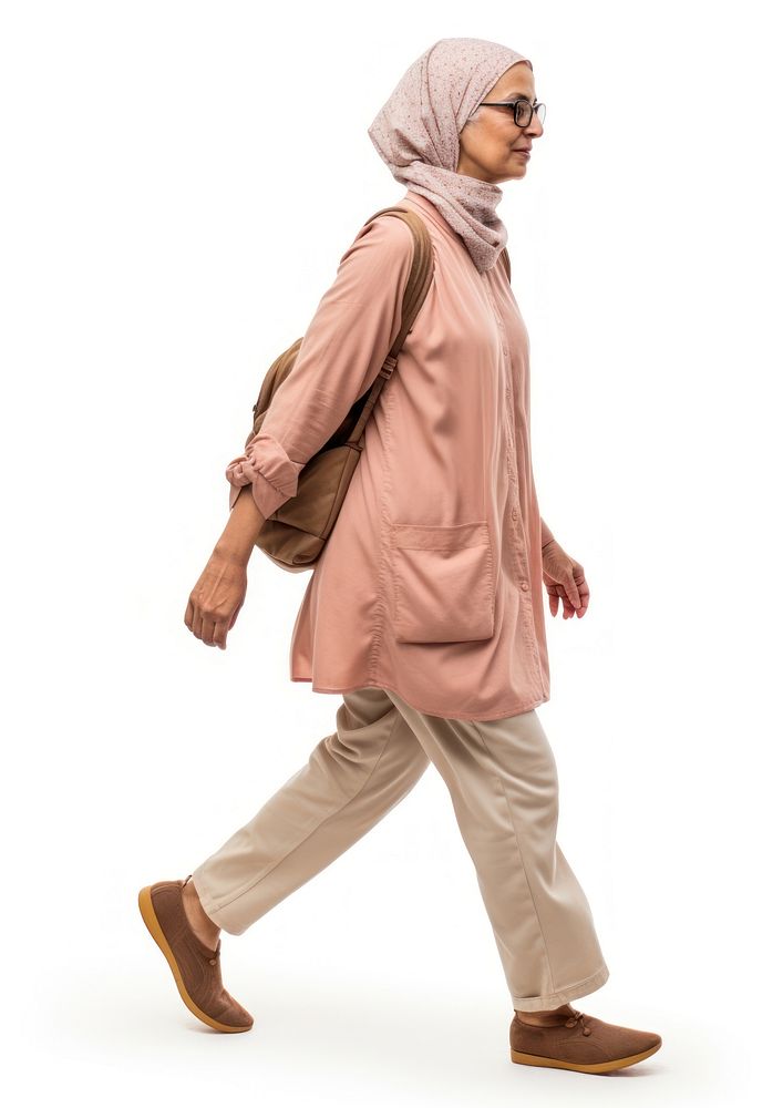 Middle east senior woman walking adult white background.