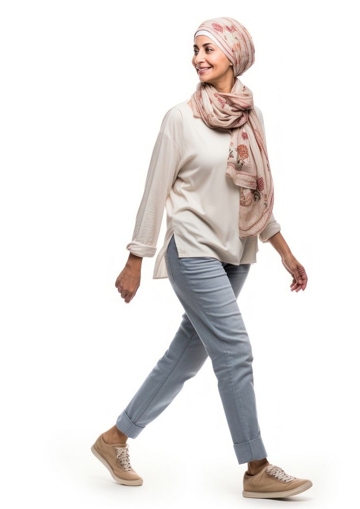 Middle east senior woman walking scarf adult.