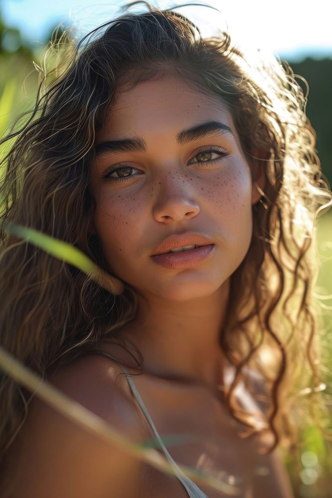 Latina Brazilian girl skin portrait nature.