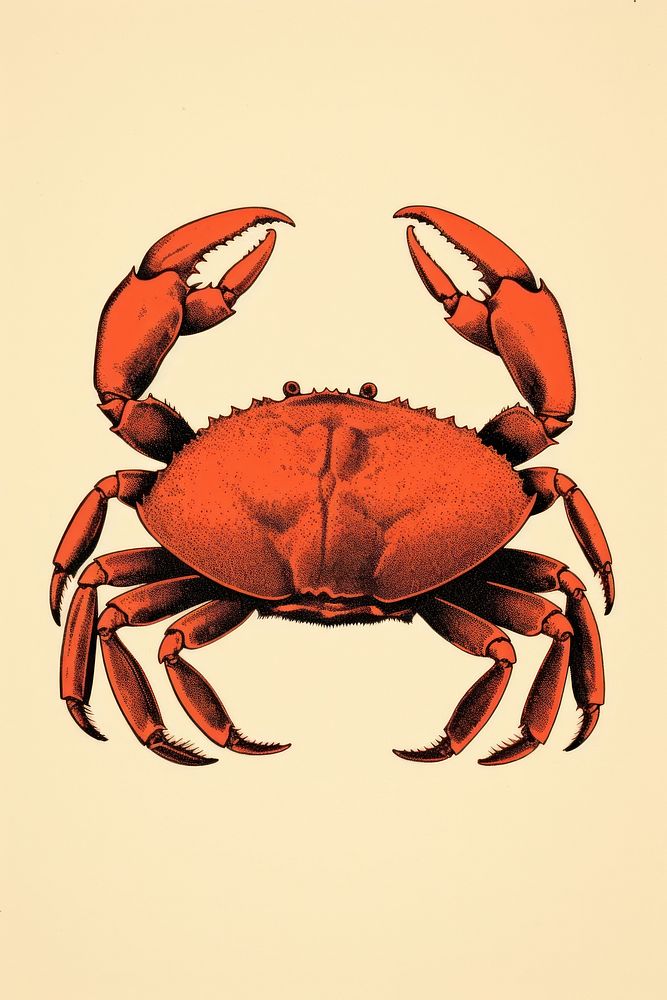 Silkscreen illustration of a crab lobster seafood animal.