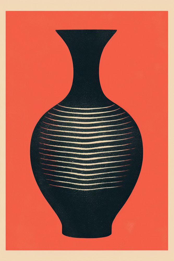 Silkscreen illustration of a vase pottery craft art.