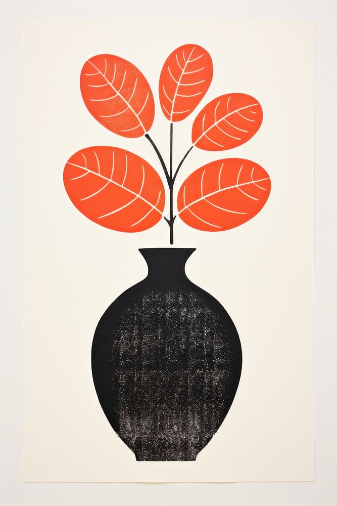 Silkscreen illustration of a vase art craft plant.