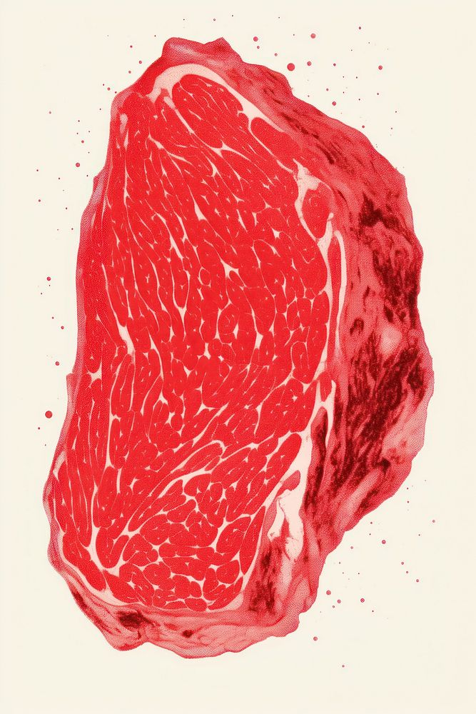 Silkscreen illustration of meat steak beef food.
