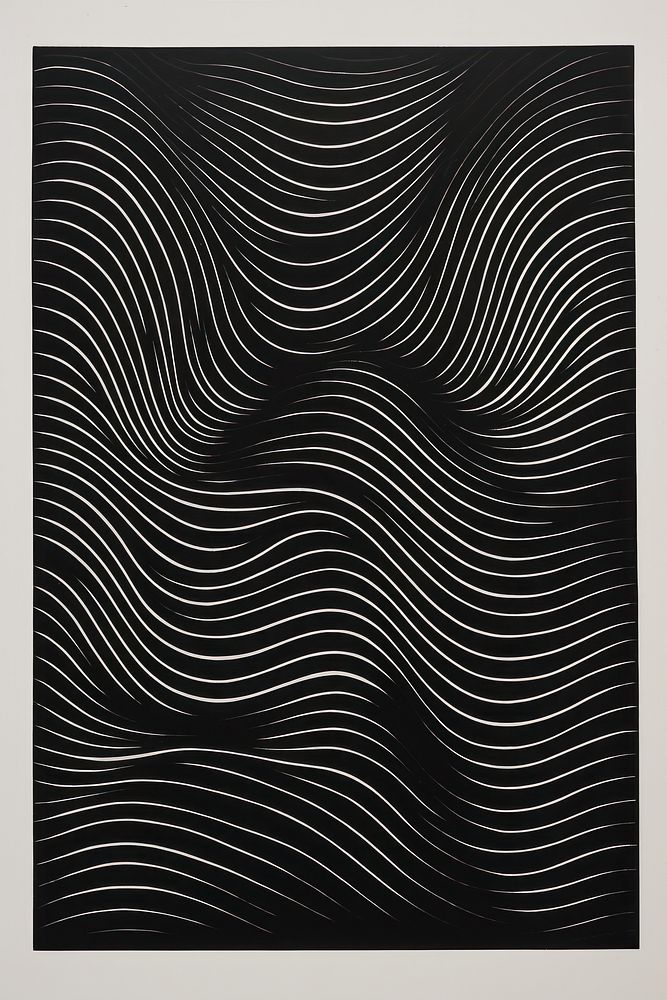 Silkscreen illustration of simple distorded wave art backgrounds black.
