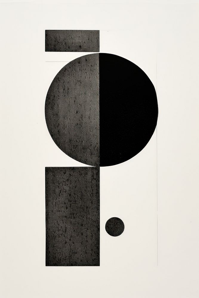 Silkscreen illustration of simple shape art black text.
