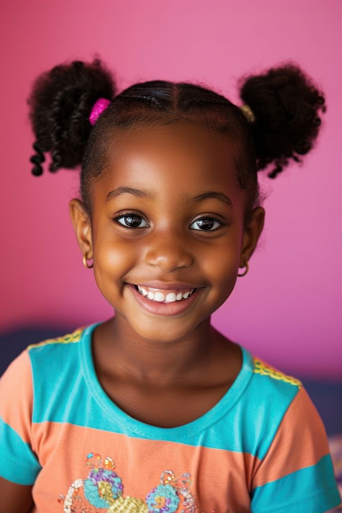 Smiling cute little african american girl portrait smiling child.