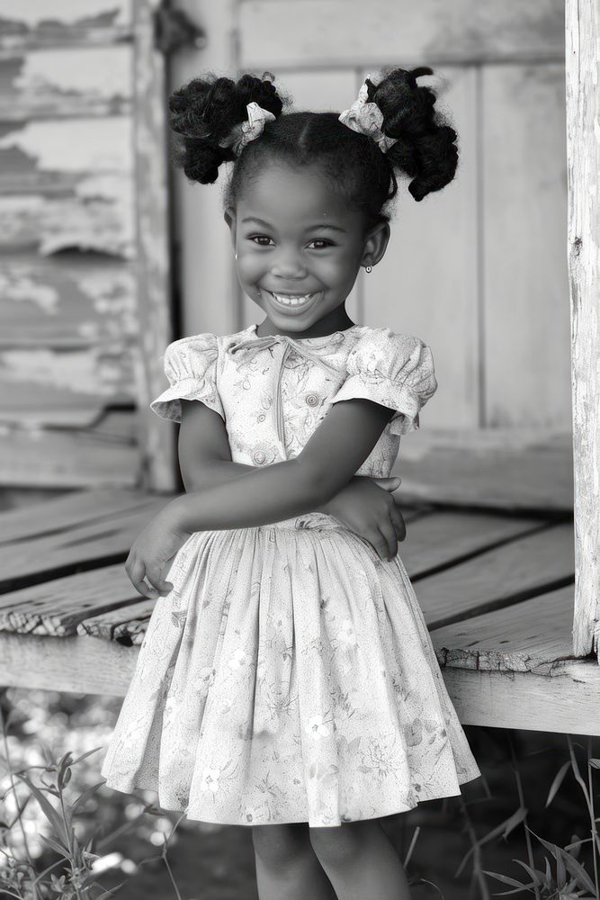 Smiling cute little african american girl portrait smiling dress.