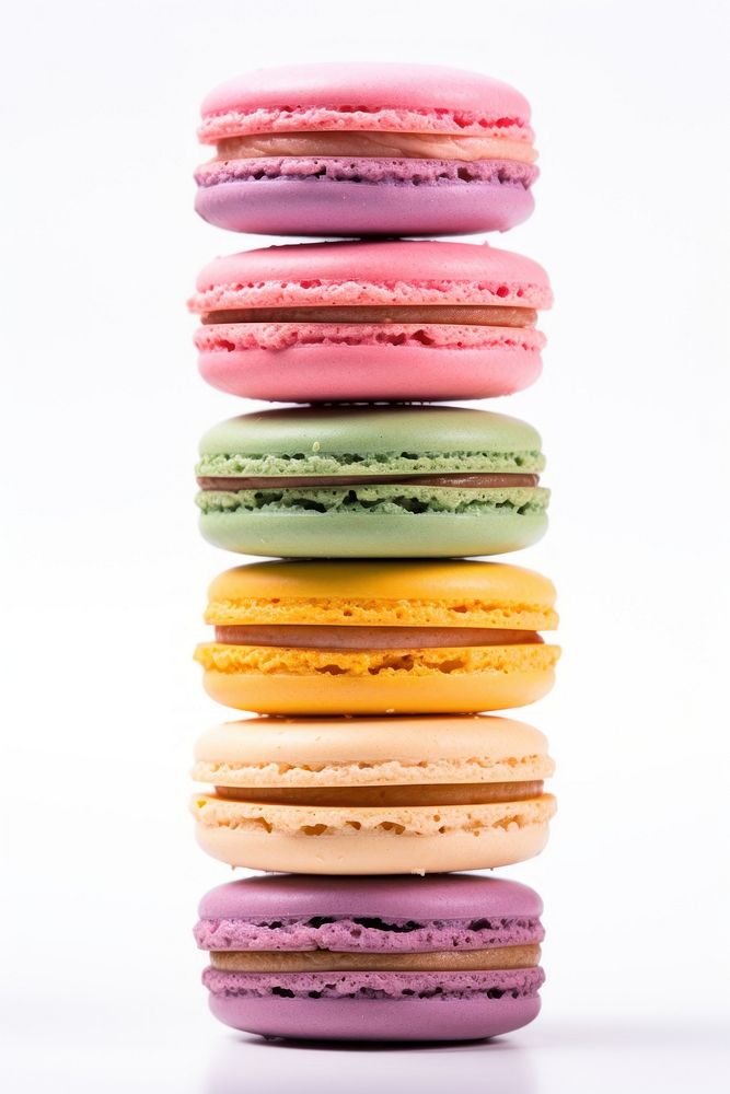 French macarons food white background.
