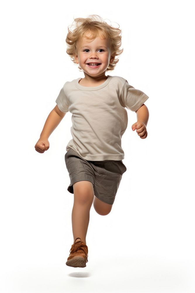 Child portrait t-shirt running.