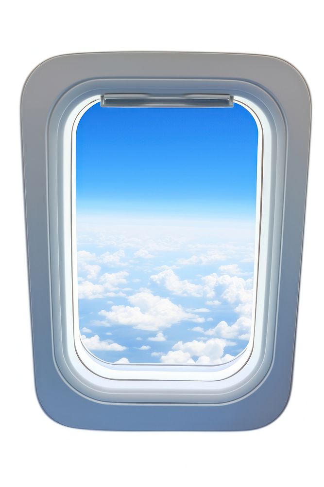 Airplane window porthole white background.