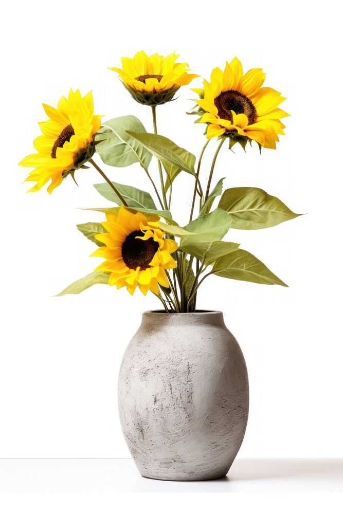 Sunflower vase plant white background.