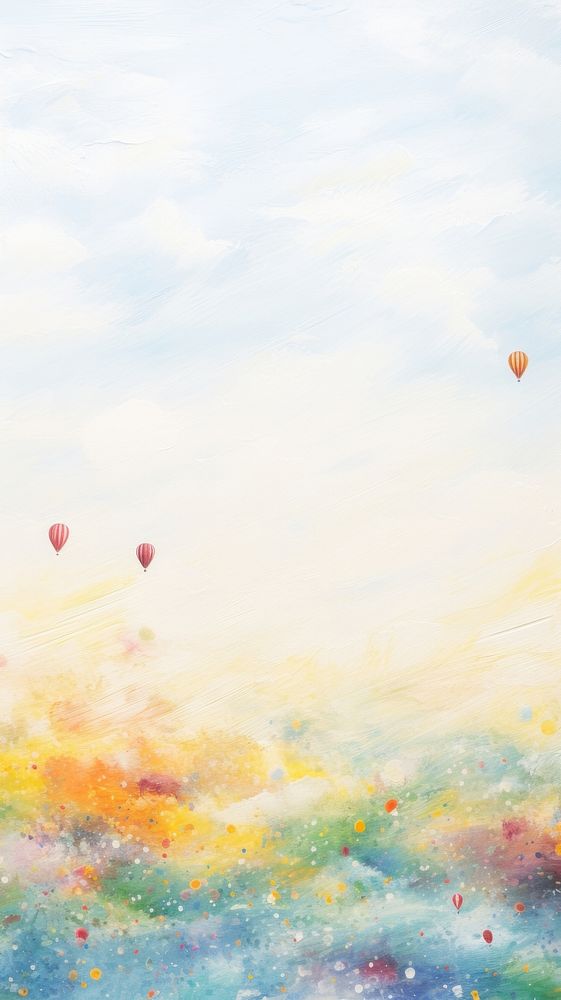 A plane flying with balloons painting landscape outdoors.