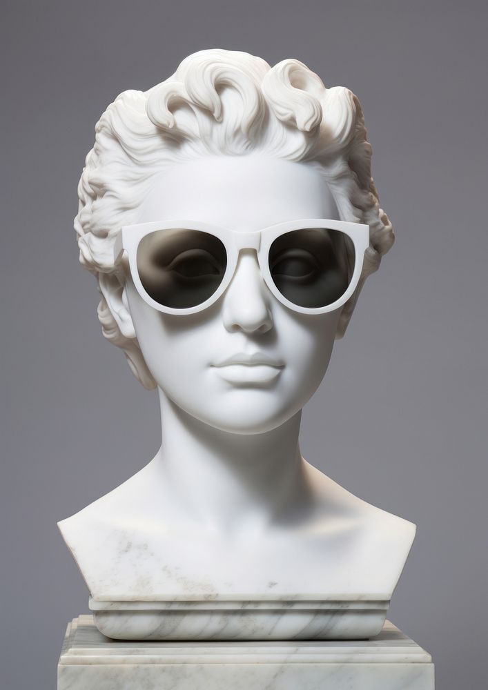Sculpture of woman wearing sun glasses statue marble art.
