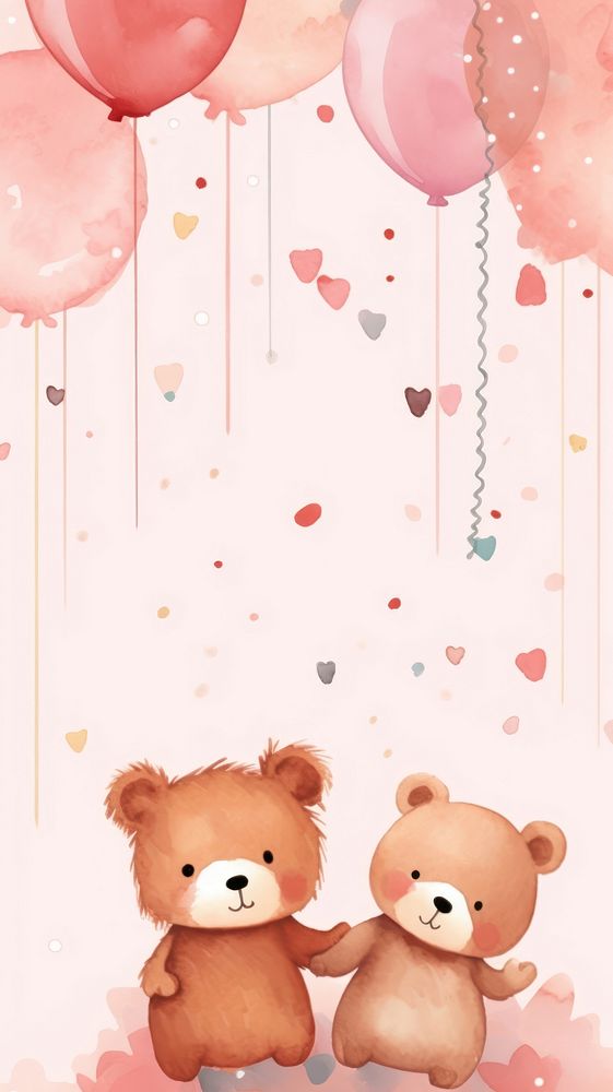 Cute bears hugging balloon toy togetherness.