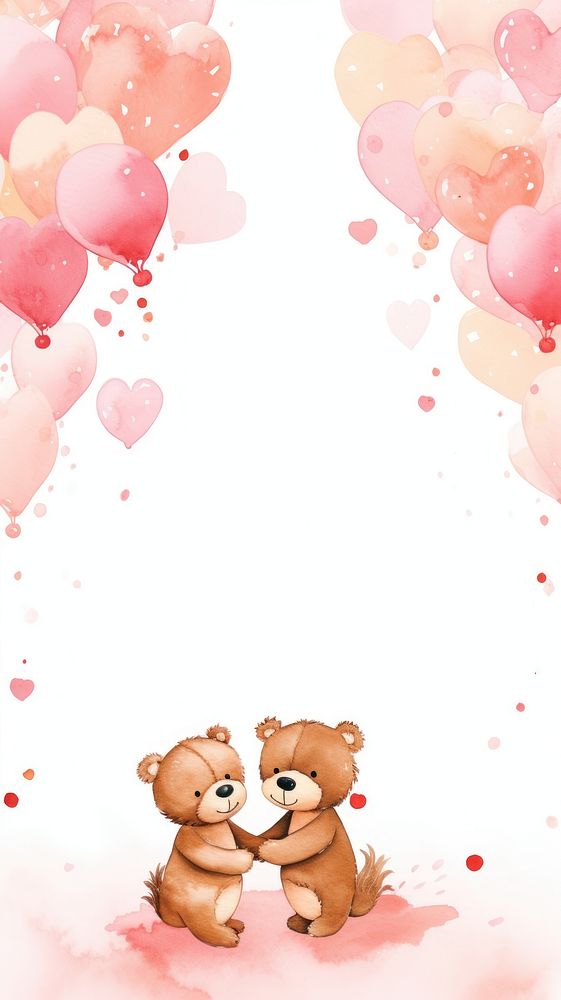 Cute bears hugging balloon heart paper.