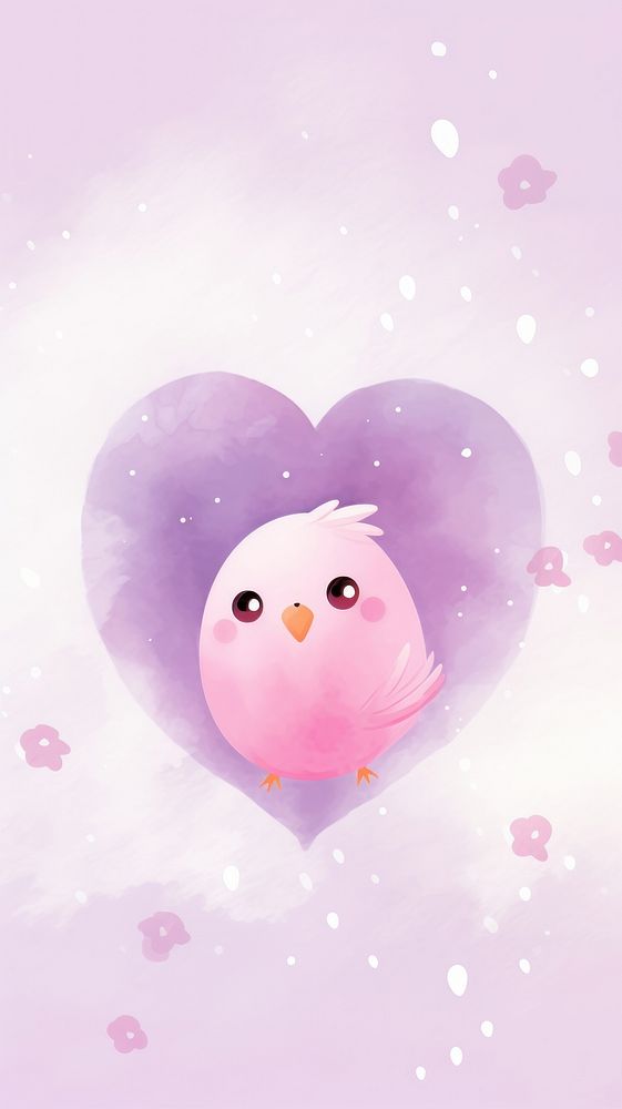 Cute birds hugging heart cartoon balloon.