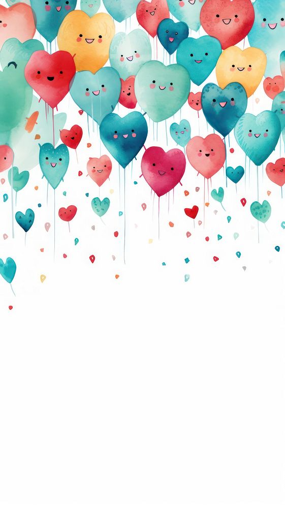 Cute monsters hugging confetti balloon heart.
