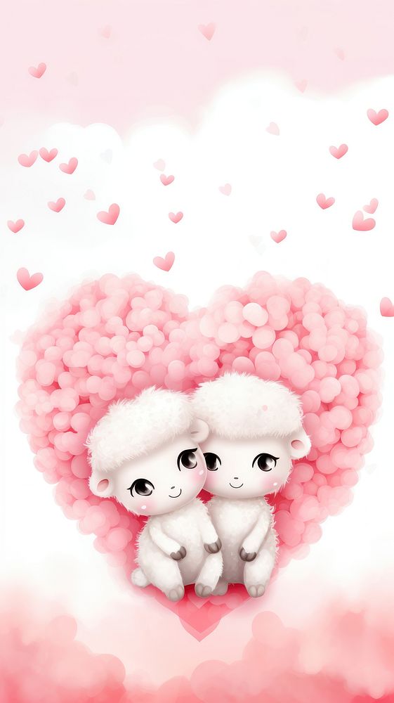 Cute sheeps hugging heart togetherness creativity.