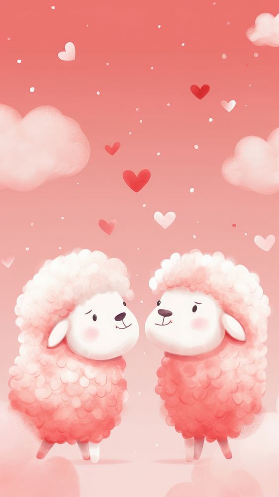 Cute sheeps hugging nature heart togetherness.