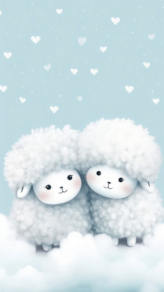Cute sheeps hugging nature toy togetherness.
