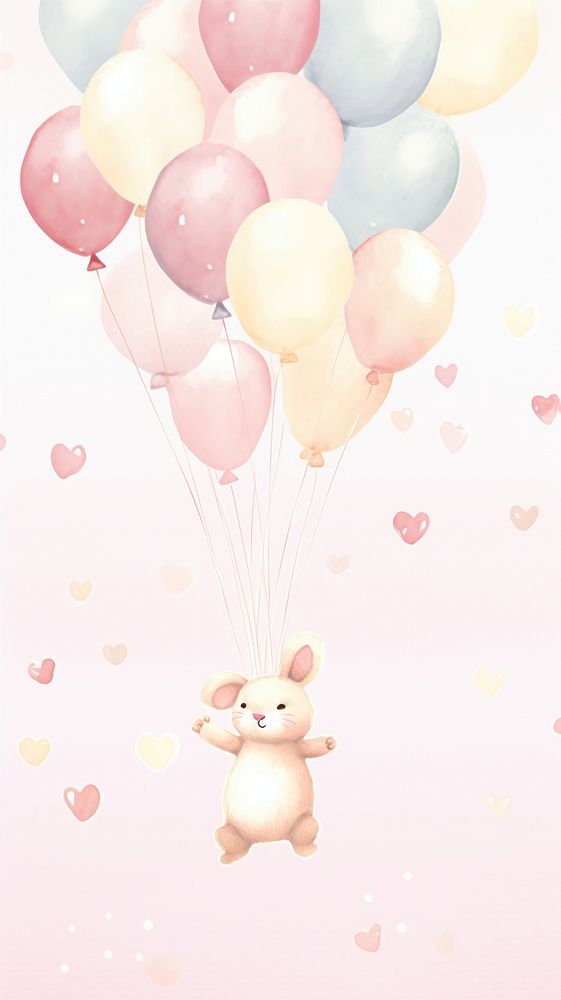 Cute rabbits hugging balloon toy celebration.