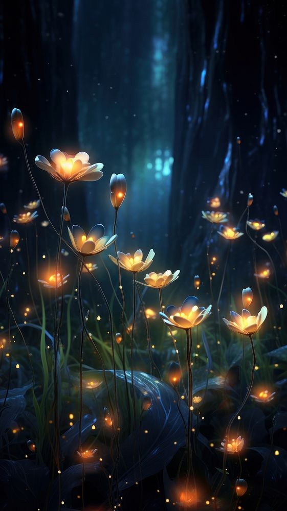  Fireflies outdoors nature night. AI generated Image by rawpixel.