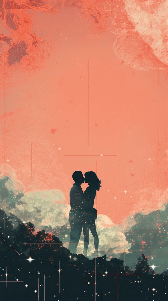 Love silhouette romantic kissing.