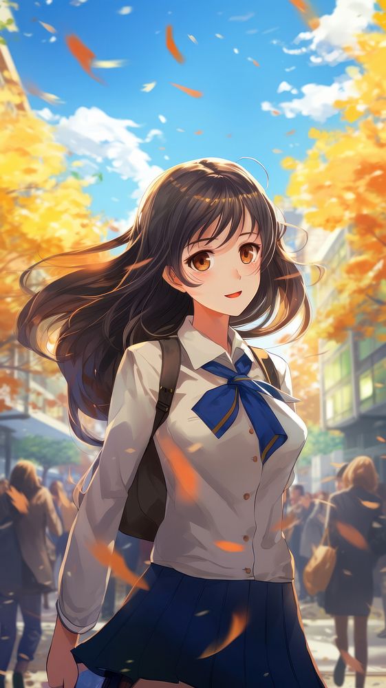  Anime girl with brown hair in ponytail in a school background adult architecture accessories. AI generated Image by…