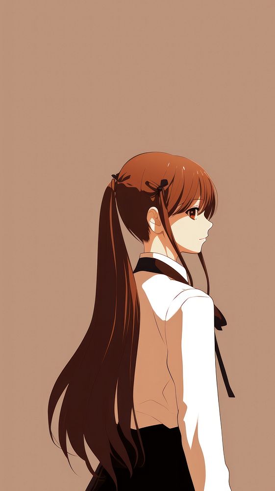  Brown-haired Anime Schoolgirl Ponytail anime adult brown. AI generated Image by rawpixel.