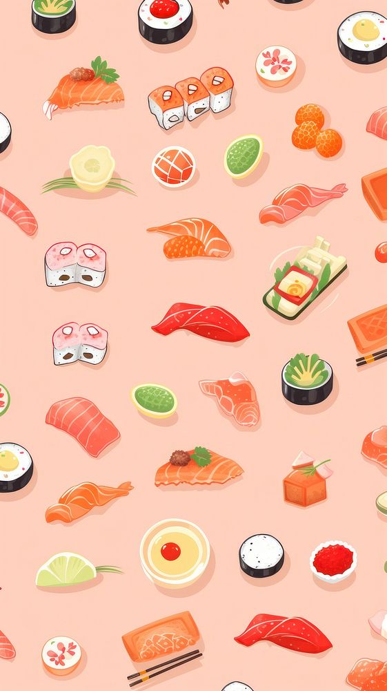  Japanese kawaii food wallpaper backgrounds sushi rice. AI generated Image by rawpixel.