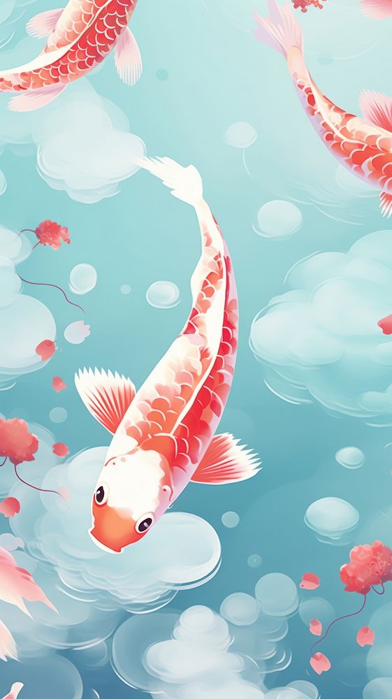  Japanese koi fish patterns wallpaper animal underwater goldfish. AI generated Image by rawpixel.