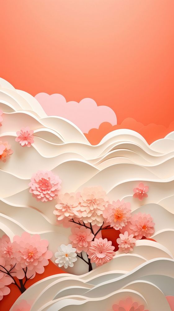  Japanese paper art wallpaper backgrounds pattern flower. AI generated Image by rawpixel.