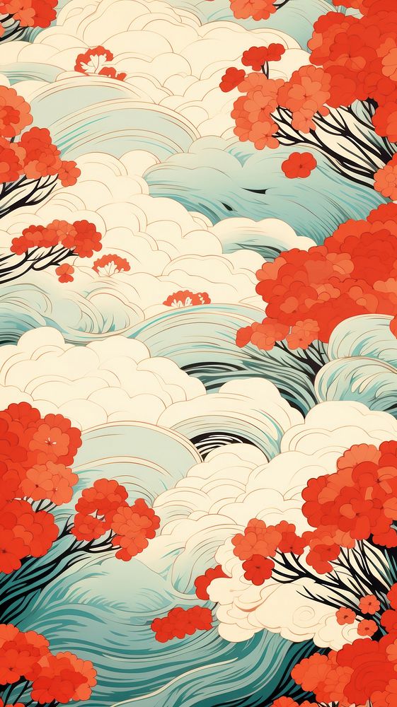  Japanese patterns art wallpaper backgrounds plant leaf. AI generated Image by rawpixel.