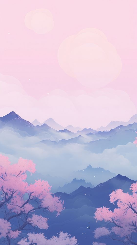  Pastel pink and purple and blue japanese aesthetic wallpaper landscape outdoors nature. AI generated Image by rawpixel.