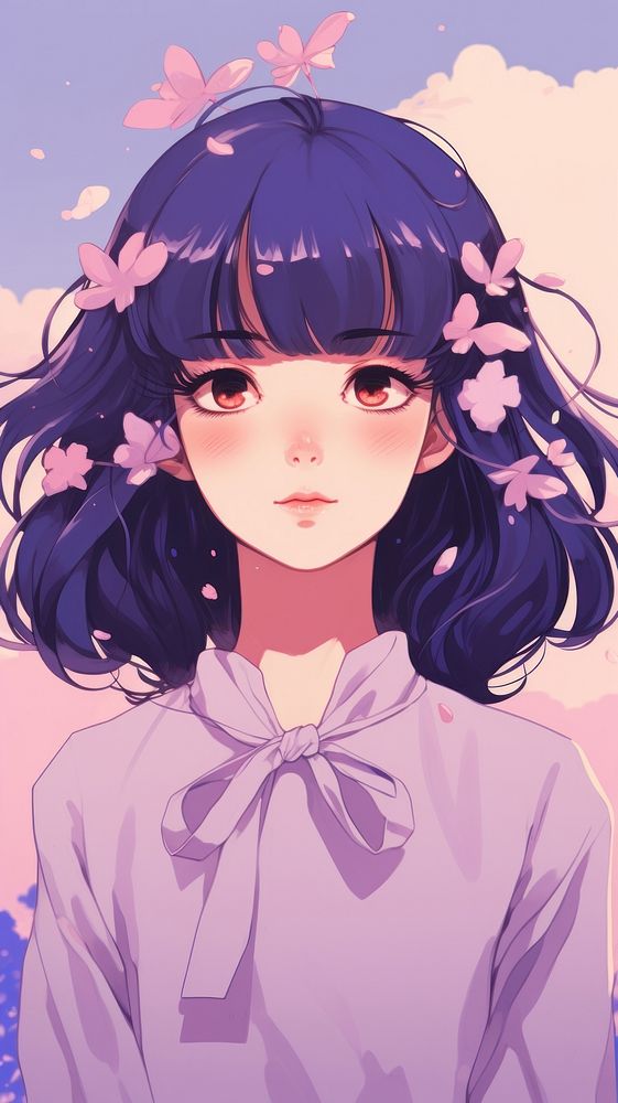  Pastel pink and purple and blue japanese female character aesthetic wallpaper anime manga publication. AI generated Image…